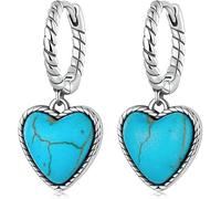 YXWYXWA Joyas de Plata esterlina, 925 Sterling Silver Twist Hoop Parring Blue Heart Turquesa Posting Hobles para Mujeres Joyas Boda