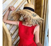 YXWYXWA Ladies Oversized Hat 18cm Big Brim Sun Hat Embroidery Letters Wide Brim Beach Hat Women Travel Panama Cap