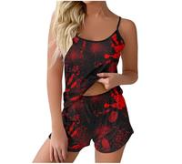 YXWYXWA Pajama Set for Women Bloody Spaghetti Strap Sleepwear Blood Splash Lightweight 2 Pieces Short Set
