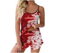 YXWYXWA Pajama Set for Women Bloody Spaghetti Strap Sleepwear Blood Splash Lightweight 2 Pieces Short Set