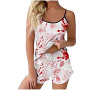 YXWYXWA Pajama Set for Women Bloody Spaghetti Strap Sleepwear Blood Splash Lightweight 2 Pieces Short Set