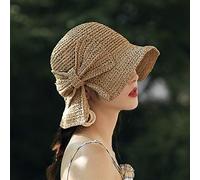 YXWYXWA Parent-Child 100% Raffia Bow Sun Hat Wide Brim Floppy Summer Hats for Women Beach Panama Straw Dome Bucket Hat Shade Hat