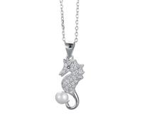 YXWYXWA Pearl Pendant Necklaces for Women, Long Necklace Silver Hippocampus and 5Mm Pearl 925 Sterling Silver Jewelry for Friend