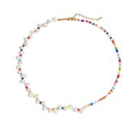 YXWYXWA Pearl Pendant Necklaces, Gold Plated Necklace Trendy Gold Multicolor Beaded Pearls Adjustable Jewelry