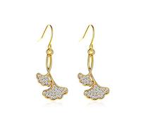 YXWYXWA Pendientes de Hojas de árbol de Doble Capa Larga Coreana Temperamento francés Pendientes de Hoja de Ginkgo para Hembra -