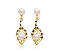 YXWYXWA Pendientes de Hojas de Perlas de Temperamento Coreano Pendientes Huecos creativos de diseño de Personalidad aretes Negros