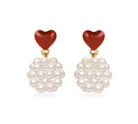 YXWYXWA Pendientes de Perlas de Amor Dulce Coreano Vitalidad Temperamento de la Chica Peach Heart Pendientes Huecos para Mujeres - Rojo