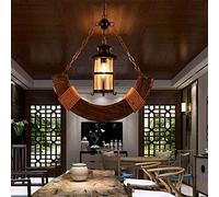 YXWYXWA Retro Loft Old Boat Solid Wood LED Pendant Lights Rustic Vintage Wooden Merican Country Hemp Rope Hanging Light for Dining Room Bar Loft Kitchen Suspension Lamp Interesting