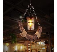 YXWYXWA Retro Rustic Loft Industrial Solid Wood Hemp Rope Vintage Pendant Lamp Wood Wrought Iron Ceiling Hanging Light Country Themed Restaurant Decor Droplight Bar Cafe Lighting Interesting
