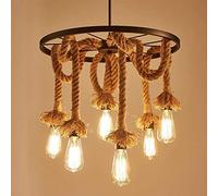 YXWYXWA Rustic Hemp Rope Round Suspension Lighting Industrial Retro 6-Lights Metal Hemp Rope Loft Bar Ceiling Pendant Light Pastoral Antique Hanging Lamp Interesting