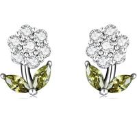 YXWYXWA Simulation Diamonds Flower Earrings 925 Sterling Silver Shining Gemstone Delicate Flower Stud Earrings for Women Platinum Plated Jewelry Engagement Gift