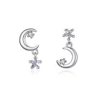 YXWYXWA Sterling Silver Cubic Zirconia Star Moon Earrings For Women Style Girl Sterling-Silver-Jewelry