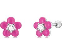 YXWYXWA Sterling Silver Jewelry,925 Sterling Silver Pink Flower Stud Earrings Blooming Flowers with Brilliant CZ Ear Studs for Women Jewelry Gift