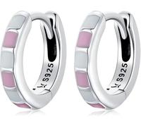 YXWYXWA Sterling Silver Jewelry,925 Sterling Silver Pink Hoop Ear Buckle Enamel Pink White Check Buckles Earrings for Women Trend Jewelry