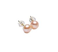 YXWYXWA Sterling Silver Round Freshwater Pearl Stud Earrings Women Light Temperament Mother's Day Jewelry Gift 5mm Orange