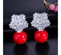 YXWYXWA Style Color Cubic Zirconia Setting Large Flower Stud Earrings with Pearls Jewelry For Women