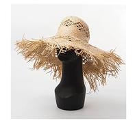 YXWYXWA Summer Handmade Raffia Hollow Pattern Straw Hat Woven Raw Edge Large Brim Hat Sunscreen Beach Hat Women