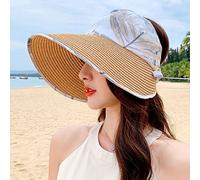 YXWYXWA Summer Ponytail For Women Breathable Chiffon Foldable Beach Visor Cap Female Casual Holiday Wide Brim Straw Hat