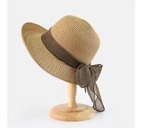 YXWYXWA Summer s Women Fashion Girl Straw Hat Ribbon Bow Beach Hat Casual Straw Flat Top Panama Hat