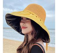 YXWYXWA Summer Women Large Brim Beach Hat Foldable Knit Hollowed out Floppy Top Sun Hats Panama Bucket Hat Holiday Visor Caps