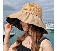 YXWYXWA Summer Women Large Brim Beach Hat Foldable Knit Hollowed out Floppy Top Sun Hats Panama Bucket Hat Holiday Visor Caps