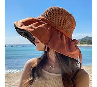 YXWYXWA Summer Women Large Brim Beach Hat Foldable Knit Hollowed out Floppy Top Sun Hats Panama Bucket Hat Holiday Visor Caps