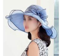 YXWYXWA Women Mesh Church Hat with Floral Summer Wide Brim Cap Wedding Party Hats Beach Sun Protection Caps