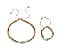 YXWYXWA Wood Bead Pearl Turtle Necklace Bracelet Set - 13 Inches for Men and Women Jewelry