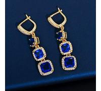 YXWYXWA Yellow Color Square Cubic Zirconia Women Long Dangling Drop Earring with Blue Green Red Crystal