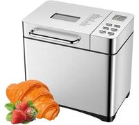 YXYLJOZ Panificadora 17 en 1 con Doble Resistencia, Acero Inoxidable, dispensador automático de Frutos Secos, Molde cerámico Antiadherente, Control táctil Digital y ajustes para Pan sin