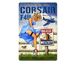 YY-one Corsair F4u Pin Up Girl - Letreros de metal de 20,3 x 30,5 cm para bar, interior, restaurante, habitación, taberna, póster personal.