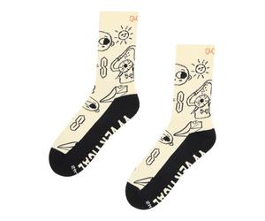 YY Vertical Calcetines de estilo de vida inspirados en la escalada para los amantes de la montaña Rock Socks - Climber Doodle L, Blanco, Large
