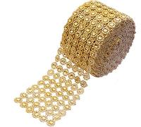 YYaaloa Crafts - Rollo de cinta de malla de cristal con diamantes de imitación, 10 cm x 10 yardas, 6 filas de flores doradas, para bodas, fiestas, centros de mesa, pasteles, jarrones, decoración