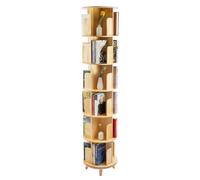 YyanLAK Librería blanca, 45 x 45 x 196,5 cm, 6 pisos, 360°, estantería giratoria de madera maciza, se puede utilizar para guardar libros