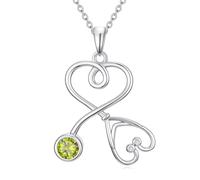 YYB Collar de regalo para enfermera, chapado en oro blanco de 18 quilates, plata de ley, estetoscopio, piedra natal, joyería para mujeres, medicina temática de enfermería, regalo para el día de la