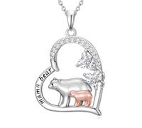 YYB Regalos para el día de la madre para mamá, collar para mujer de 1/2/3, collar de mamá oso, colgante para madre e hija, joyería de regalo para mujer, 22mm, Base, Circonita cúbica