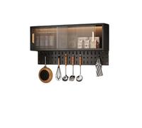 YYBHKHBY Armario Cocina Pared en Aluminio con Puertas Correderas y Panel Perforado, Mueble Colgante para Almacenamiento, Estante con Ganchos, 50-120cm,Negro,L60×H50×D22cm