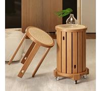 YYBHKHBY Taburete Redondo De Madera,Juego De 4 Taburetes Apilables Redondos De Madera Maciza con Revestimiento De Ratán Tejido,Taburete Nido Base con Ruedas para Comedor,Cherry,36x54cm