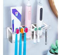 YYBO Soporte Cepillo de Dientes, Porta Cepillo de Dientes Eléctrico sin taladrar, Portacepillos de Dientes de Pared, Organizador Cepillos de Dientes y Pasta Afeitadoras para Familia
