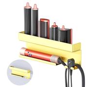 YYBO Soporte Secador De Pelo de Pared, soporte Para Secador de Pelo Es Adecuado para Accesorio Plancha para Rizador Estilizador, Soporte Plancha pelo Adhesivo, Sin Taladrar, Oro