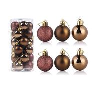 YYCRAFT 24 adornos de bolas de Navidad pequeñas de 3 cm para árbol de Navidad, decoración de Navidad, ganchos inastillables incluidos, color marrón