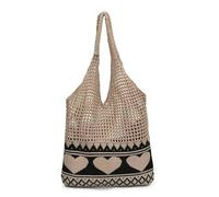 YYDPYZBD Bolso de Punto Bandolera Playa, Paja Hecha A Mano, Gran Capacidad, Estilo Vacaciones, Tejido Calado -357-cueva del Amor (Caqui)
