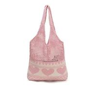 YYDPYZBD Bolso de Punto Bandolera Playa, Paja Hecha A Mano, Gran Capacidad, Estilo Vacaciones, Tejido Calado -357-agujero del Amor (Rosa)