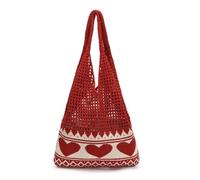 YYDPYZBD Bolso de Punto Bandolera Playa, Paja Hecha A Mano, Gran Capacidad, Estilo Vacaciones, Tejido Calado -357-agujero del Amor (Rojo)