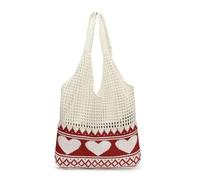 YYDPYZBD Bolso de Punto Bandolera Playa, Paja Hecha A Mano, Gran Capacidad, Estilo Vacaciones, Tejido Calado -357-agujero del Amor (Blanco)