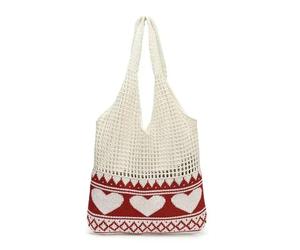 YYDPYZBD Bolso de Punto Bandolera Playa, Paja Hecha A Mano, Gran Capacidad, Estilo Vacaciones, Tejido Calado -357-agujero del Amor (Blanco)