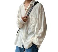 YYDPYZBD Camisa de Hombre Camisas Hombres Solapa Blusa Vacaciones Ahueca hacia Fuera La Ropa Los Manga Larga Malla Masculina-Albaricoque-XXL(80-90kg)