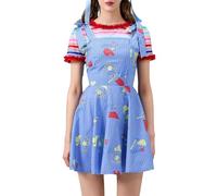 YYDSTYLE Disfraz de Chucky de Halloween para mujer, disfraz de muñeca asesina espeluznante, camiseta de arco iris, conjunto de vestido general de muñeca asesina (azul, XS)