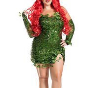 YYDSTYLE Disfraz de hiedra verde de lujo para mujer, vestido de lentejuelas sin mangas con hojas falsas y guantes, disfraz de villano venenoso para adultos, disfraz de villano venenoso para mujer