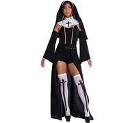 YYDSTYLE Disfraz de monja para Halloween, disfraz de madre superior para mujer, trajes de sacerdote negro, disfraz tradicional de monja para cosplay (negro, XL)